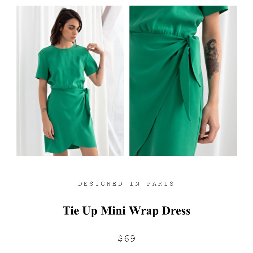 & other stories - Tie wrap green mini dress size